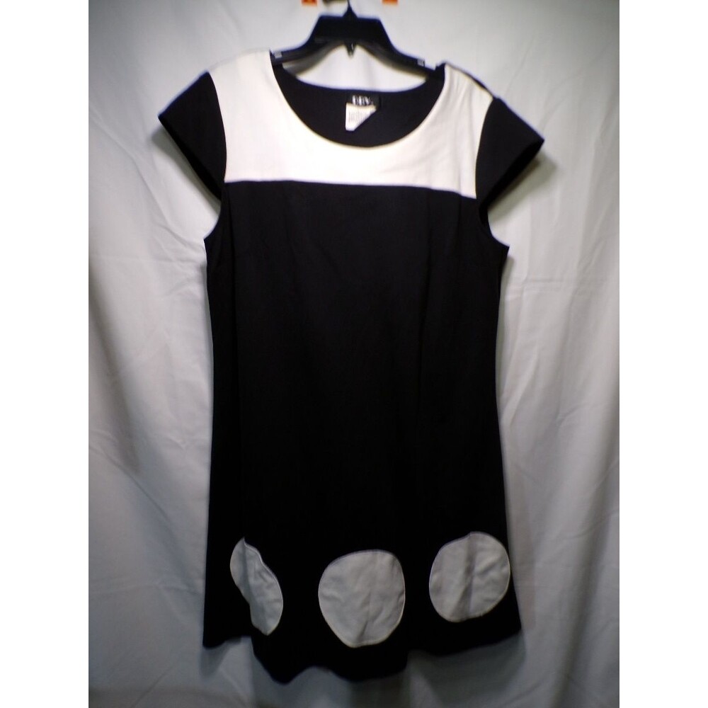 DBY Women's Size 16 Black White Colorblock Mod Shift Dress Short Sleeve